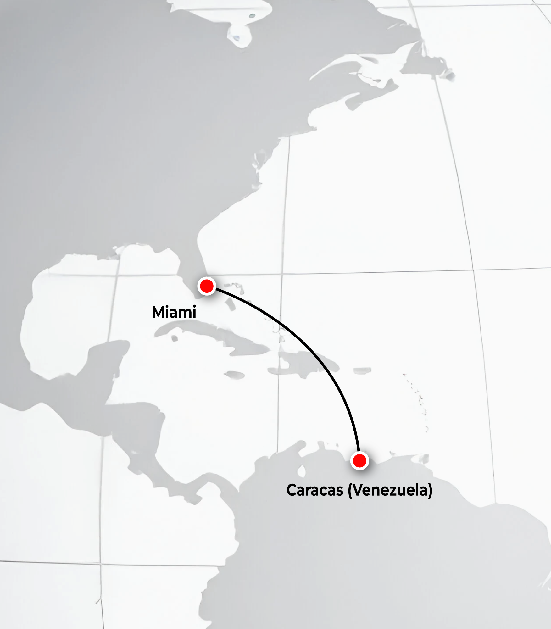 Route map: Miami to Caracas, Venezuela