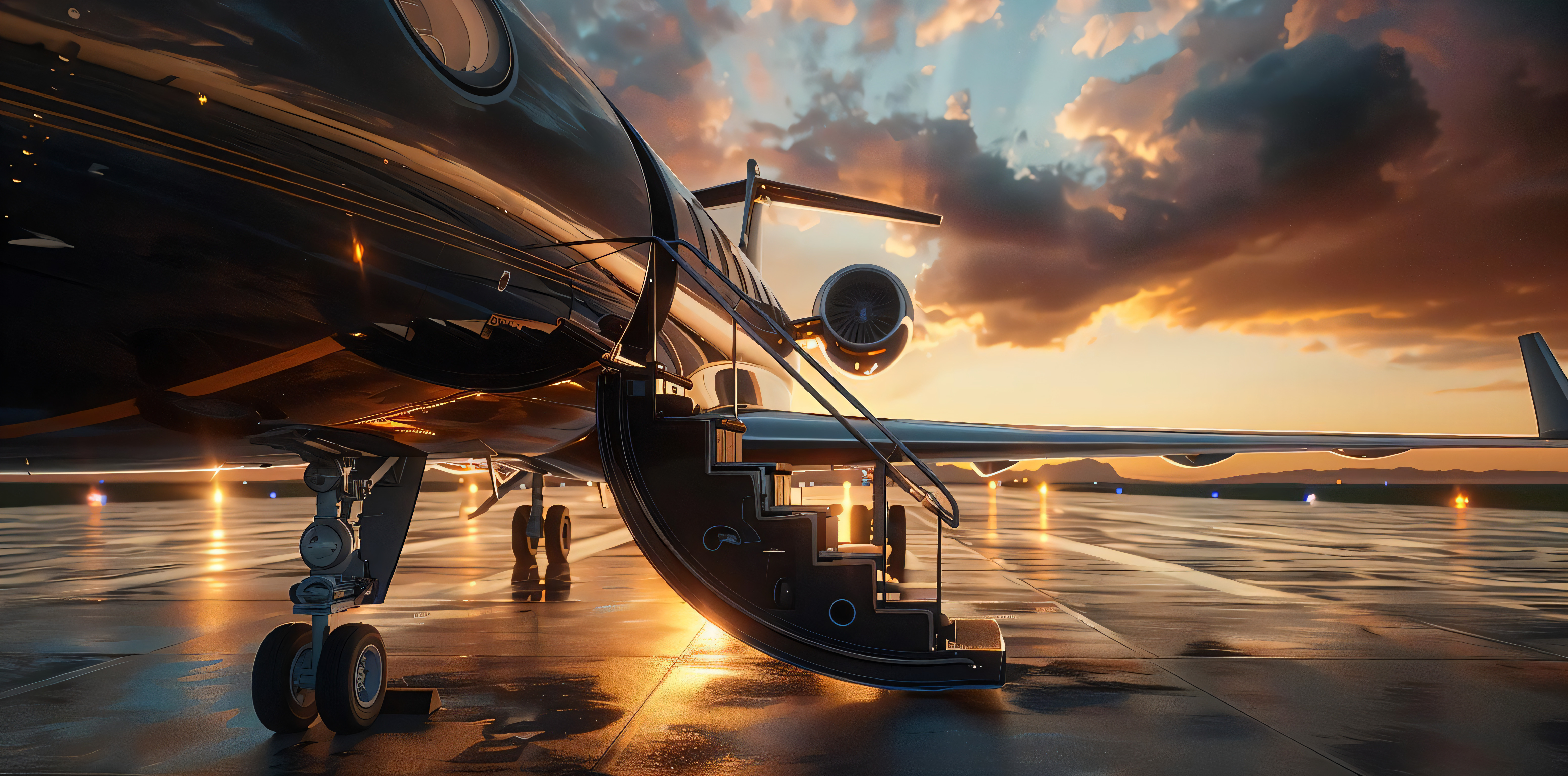 Expax Global executive jet on the ramp at dusk